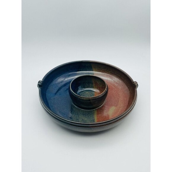 Mariella Owens Pottery Chip and Dip Bowl Red Green Blue - Picture 5 of 11